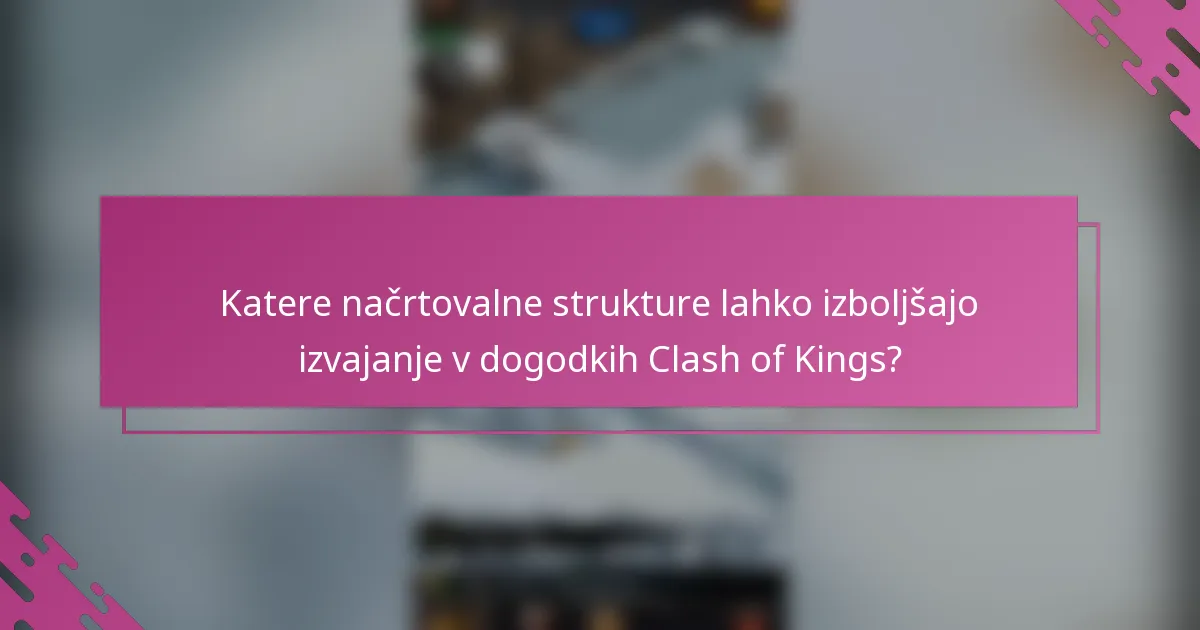 Katere načrtovalne strukture lahko izboljšajo izvajanje v dogodkih Clash of Kings?